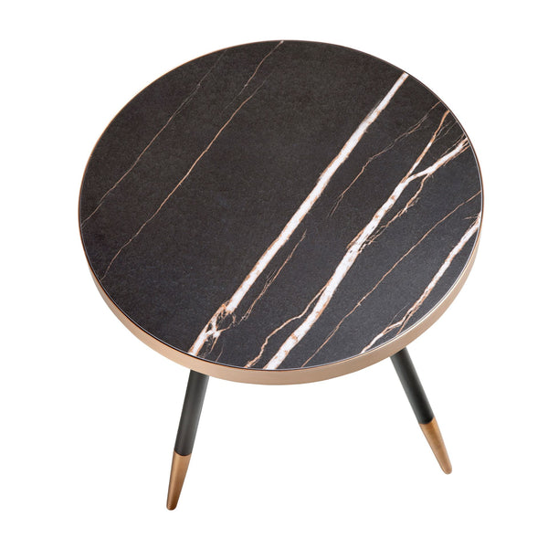 Round corner table in porcelain marble and black steel