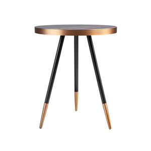 Round corner table in porcelain marble and black steel