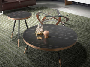 Round corner table in porcelain marble and black steel