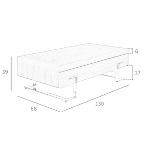Rectangular coffee table in walnut and chromed steel