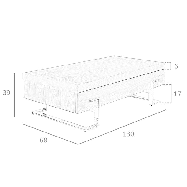 Rectangular coffee table in walnut and chromed steel