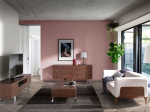 Rectangular coffee table in walnut and chromed steel