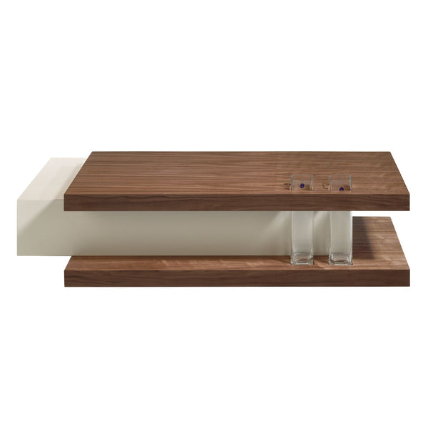 Rectangular coffee table in beige and walnut wood
