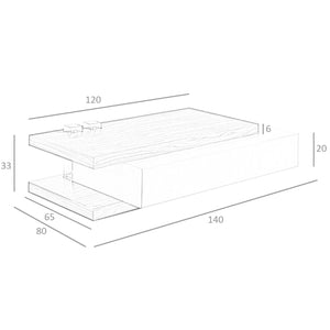 Rectangular coffee table in beige and walnut wood