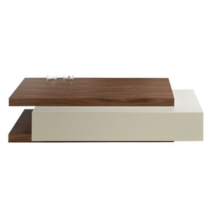 Rectangular coffee table in beige and walnut wood