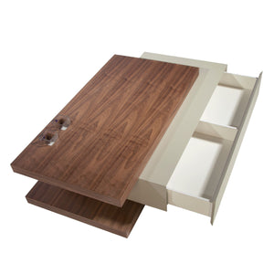Rectangular coffee table in beige and walnut wood