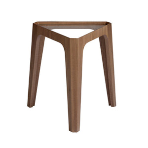 Triangular corner table in tempered glass and walnut