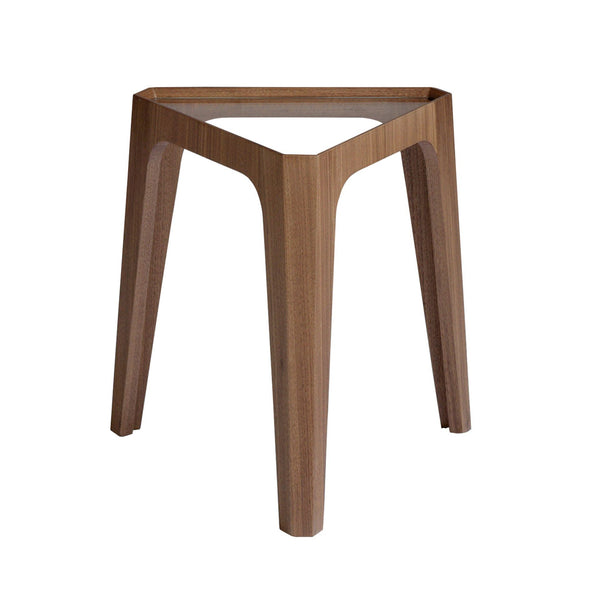 Triangular corner table in tempered glass and walnut