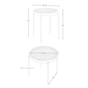 Round side table in wicker, black wood and black steel