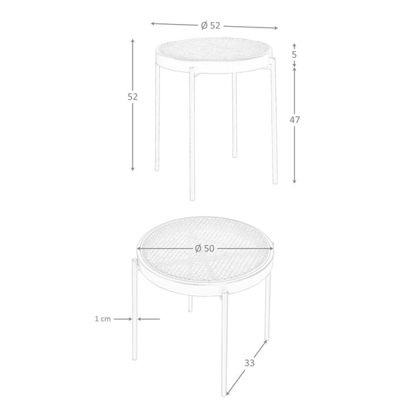 Round side table in wicker, black wood and black steel