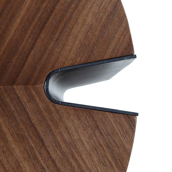 Round coffee table in walnut and black steel
