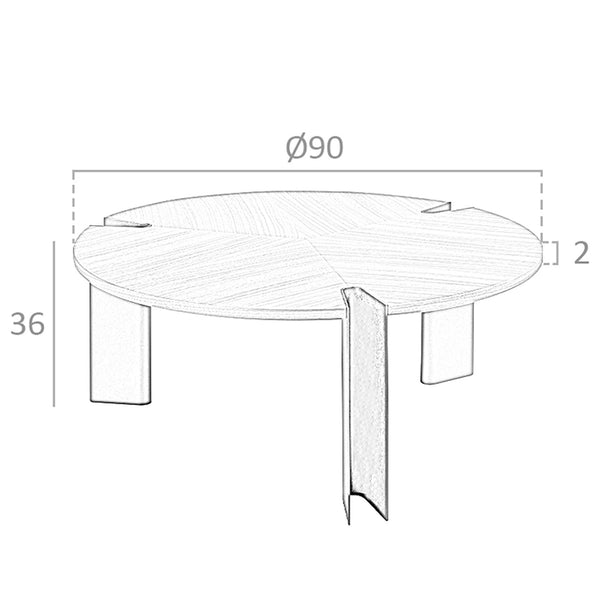Round coffee table in walnut and black steel