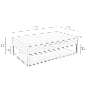 Rectangular coffee table in walnut and chromed steel