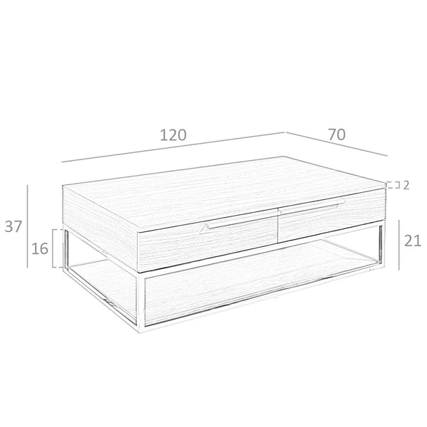 Rectangular coffee table in walnut and chromed steel