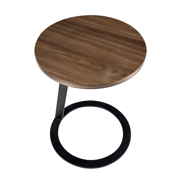 Round corner table in walnut and black steel