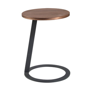 Round corner table in walnut and black steel