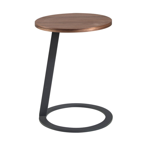 Round corner table in walnut and black steel