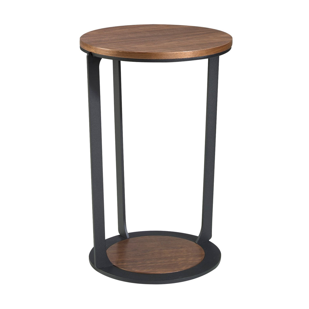 Round corner table in walnut and black steel