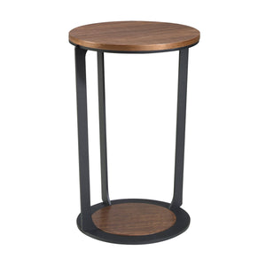 Round corner table in walnut and black steel
