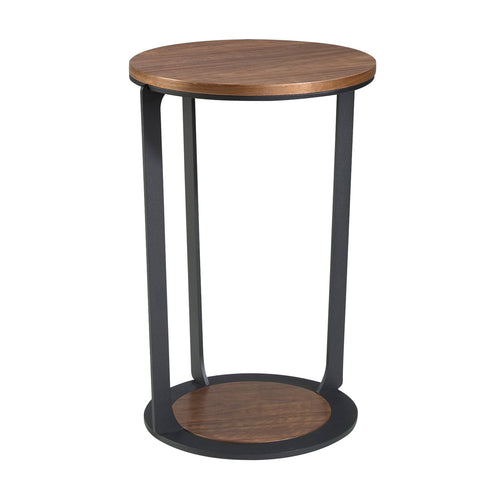 Round corner table in walnut and black steel