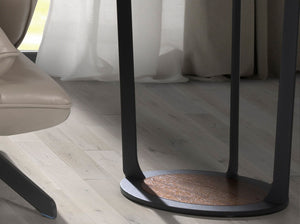 Round corner table in walnut and black steel