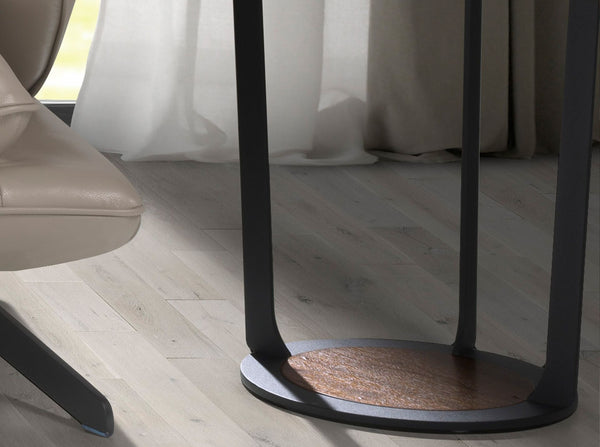 Round corner table in walnut and black steel