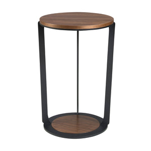 Round corner table in walnut and black steel