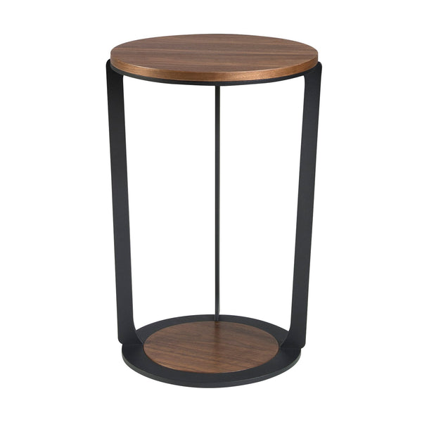 Round corner table in walnut and black steel