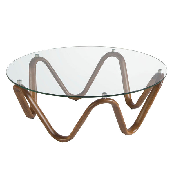Round coffee table in tempered glass and walnut D115
