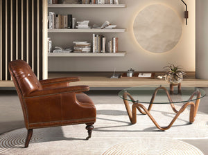 Round coffee table in tempered glass and walnut