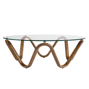 Round coffee table in tempered glass and walnut