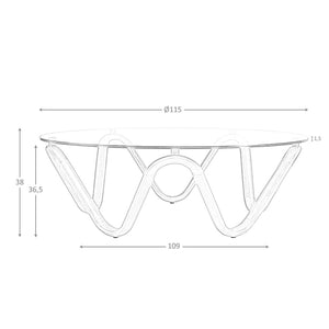 Round coffee table in tempered glass and walnut