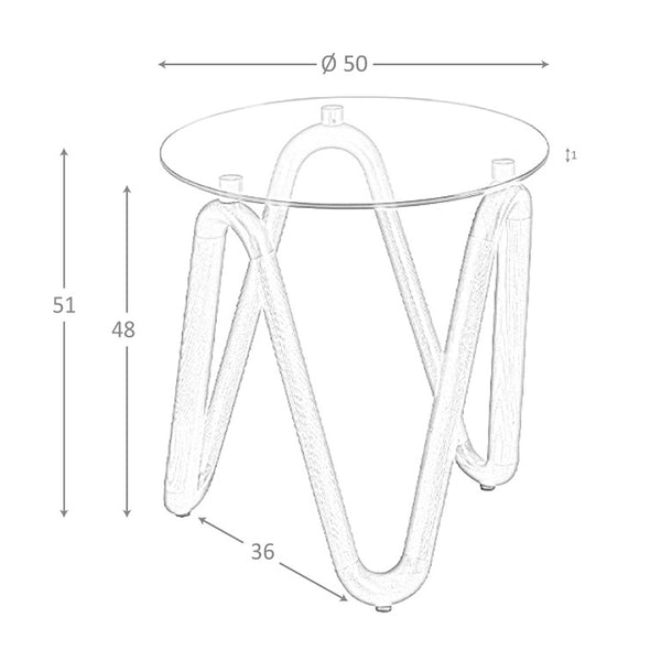 Round tempered glass and walnut side table