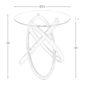 Round side table in tempered glass and walnut