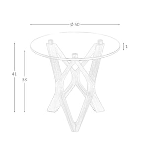 Round side table in tempered glass and walnut