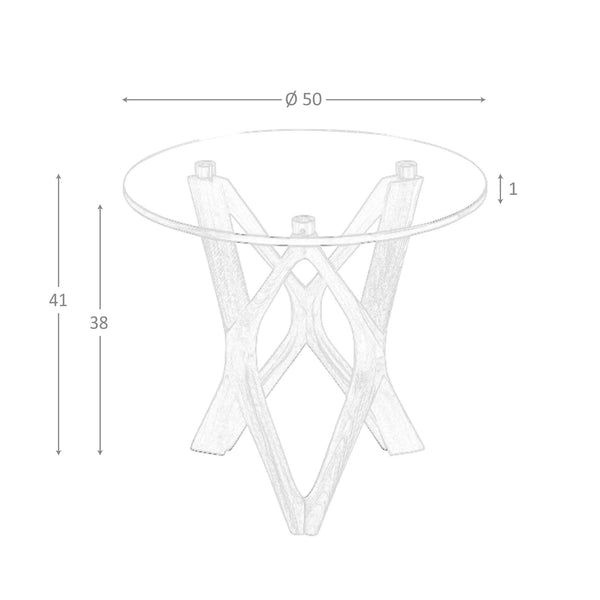 Round side table in tempered glass and walnut