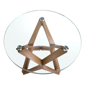 Round side table in tempered glass and walnut