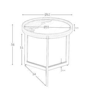 Round coffee table in porcelain marble, walnut and dark metallic steel