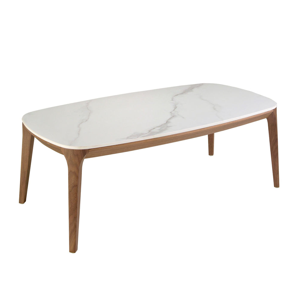 Oval porcelain, marble and walnut table
