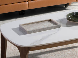 Oval porcelain, marble and walnut table