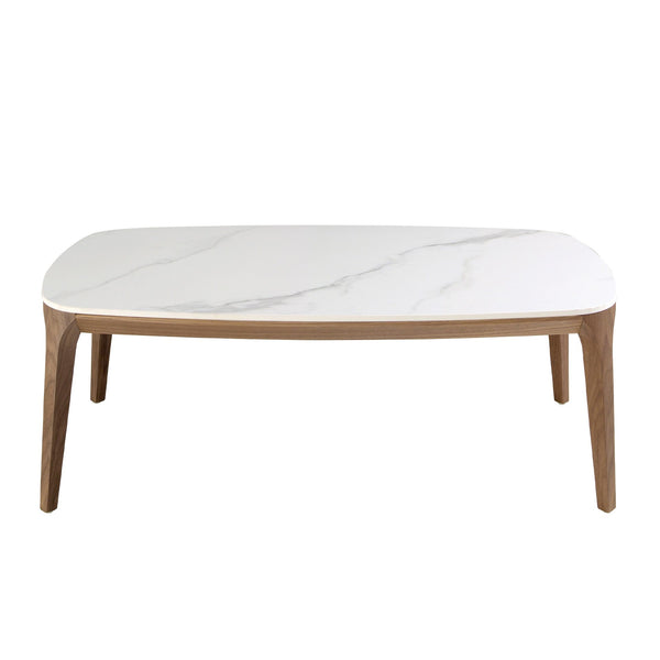 Oval porcelain, marble and walnut table