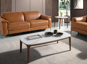 Oval porcelain, marble and walnut table