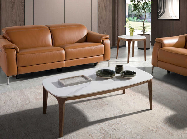 Oval porcelain, marble and walnut table