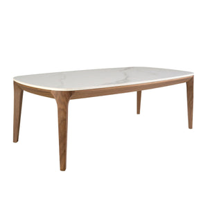 Oval porcelain, marble and walnut table
