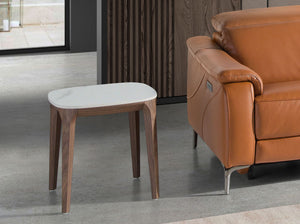 Square side table in porcelain marble and walnut