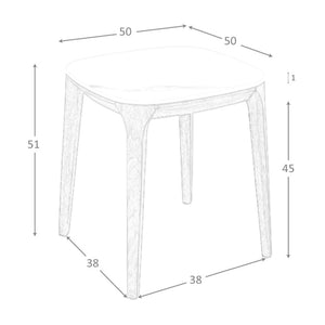 Square side table in porcelain marble and walnut