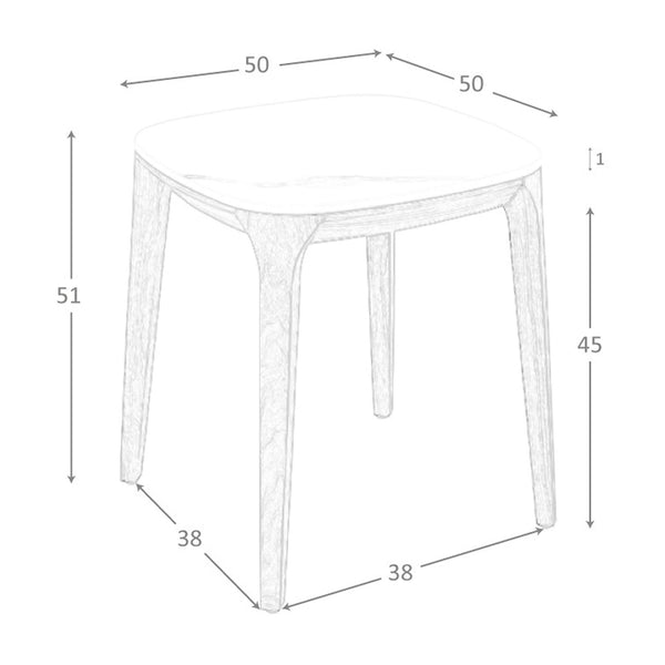 Square side table in porcelain marble and walnut