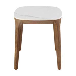 Square side table in porcelain marble and walnut