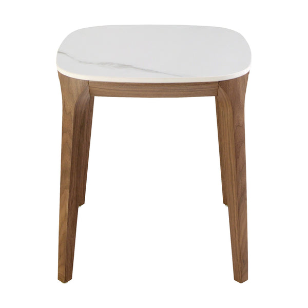 Square side table in porcelain marble and walnut