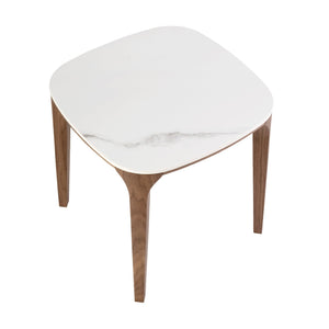Square side table in porcelain marble and walnut